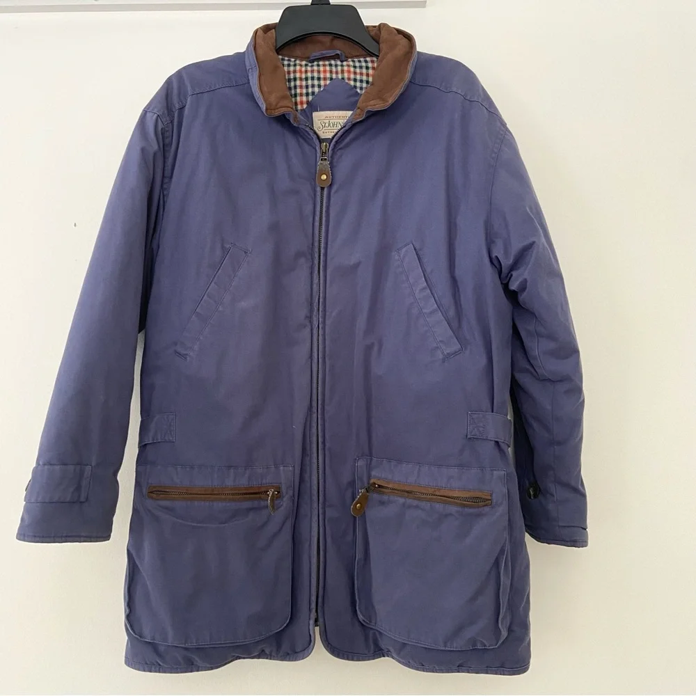 St Johns Bay Jacket Men's M Barn Chore Coat Blue Plaid Lining Outdoor Country